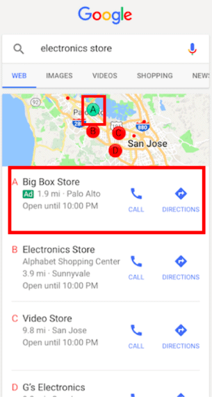 Location Extensions on Mobile - Google Maps Ad