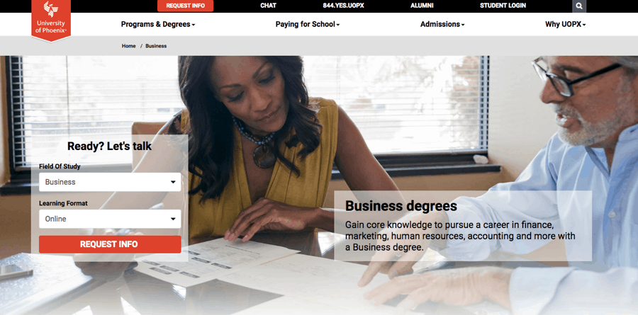 University of Phoenix Business Page