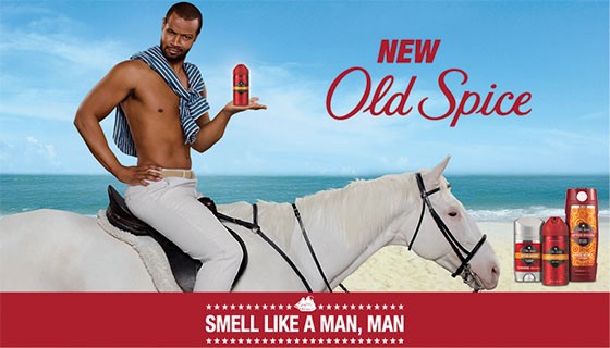Old Spice past advertisement branding "Smell like a man"